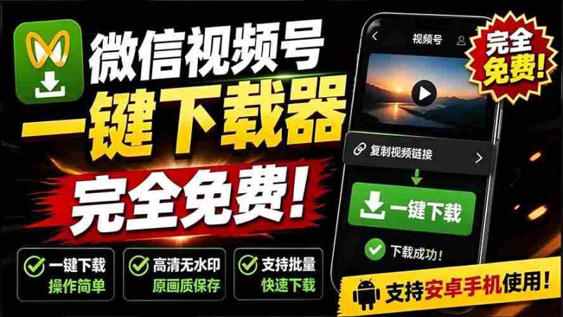 (19323期)手机端也可下载微信视频号了?完全免费使用,一键解析视频号原视频和封面 视频号下载助手v1.1-有道网创