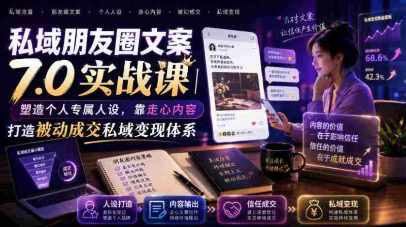 私域朋友圈文案7.0实战课|塑造个人专属人设,靠走心内容打造被动成交私域变现体系-有道网创