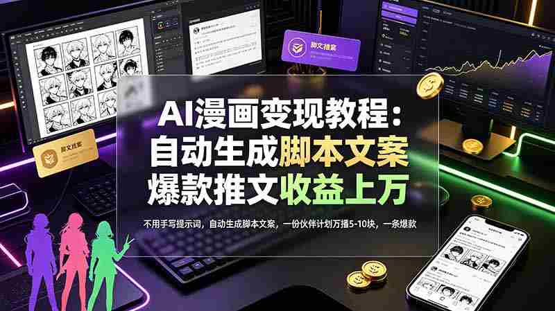 (19170期)AI漫画变现教程:不用手写提示词,自动生成脚本文案,一份伙伴计划万播5-10块,一条爆款推文收益上万-有道网创