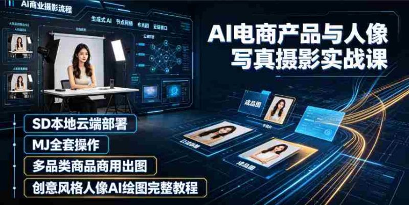 AI电商产品与人像写真摄影实战课|SD本地云端部署、MJ全套操作、多品类商品商用出图、创意风格人像AI绘图完整教程-有道网创