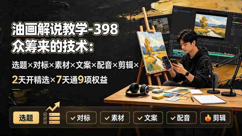 (19527期)油画解说教学-398众筹来的技术:选题×对标×素材×文案×配音×剪辑×2天开精选×7天通9项权益-有道网创