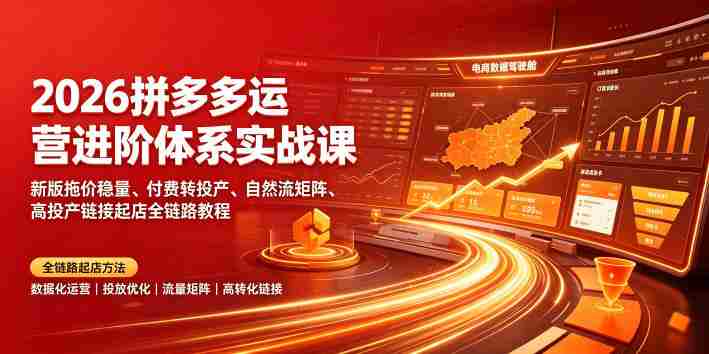 2026拼多多运营进阶体系实战课|新版拖价稳量、付费转投产、自然流矩阵、高投产链接起店全链路教程-有道网创