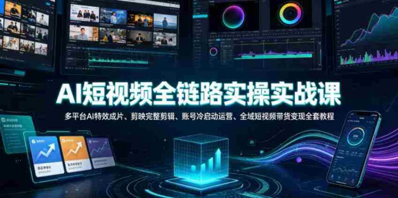 AI短视频全链路实操实战课|多平台AI特效成片、剪映完整剪辑、账号冷启动运营、全域短视频带货变现全套教程-有道网创
