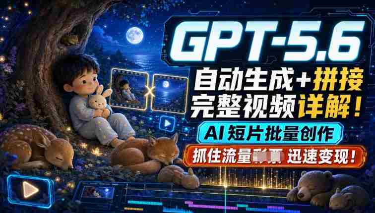 GPT-5.6自动生成+拼接完整视频详解,AI短片批量创作,抓住流量迅速变现!-有道网创