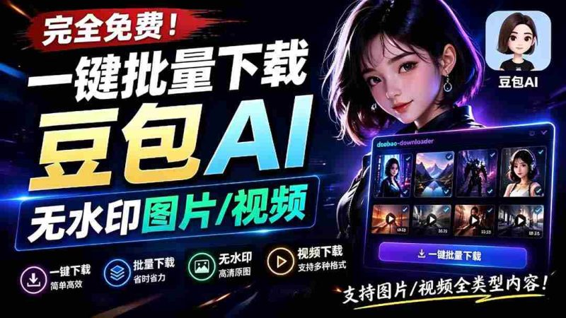 (19355期)Github最新发布!一键批量下载豆包AI无水印图片/视频,简单易用,自动解析提示词,doubao-downloader-有道网创