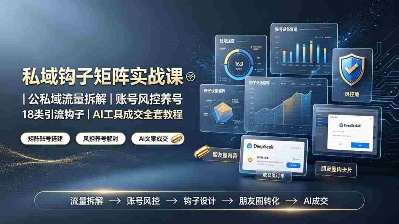 (19321期)私域钩子矩阵实战课〓公私域流量拆解|账号风控养号|18类引流钩子|AI工具成交全套教程-有道网创
