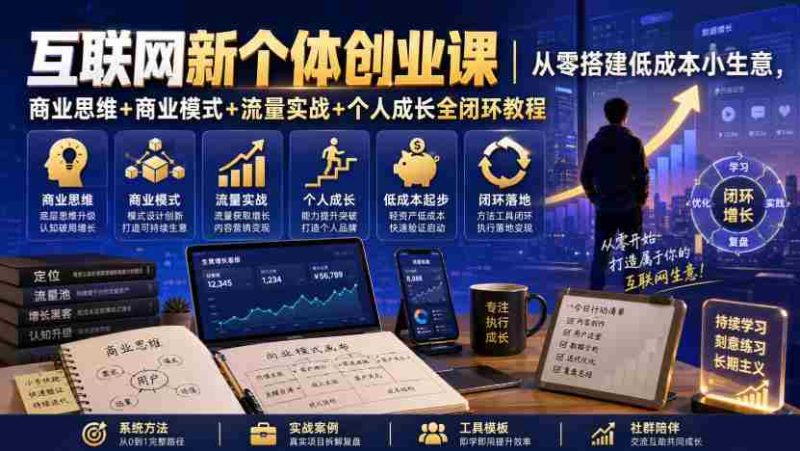 互联网新个体创业课｜从零搭建低成本小生意，商业思维+商业模式+流量实战+个人成长全闭环教程-有道网创