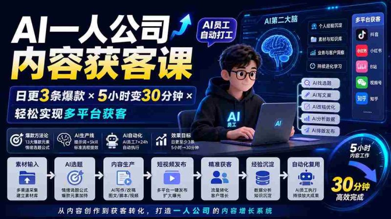 (20111期)AI一人公司内容获客课-更新8月:日更3条爆款×5小时变30分钟×AI员工自动打工,轻松实现多平台获客-有道网创