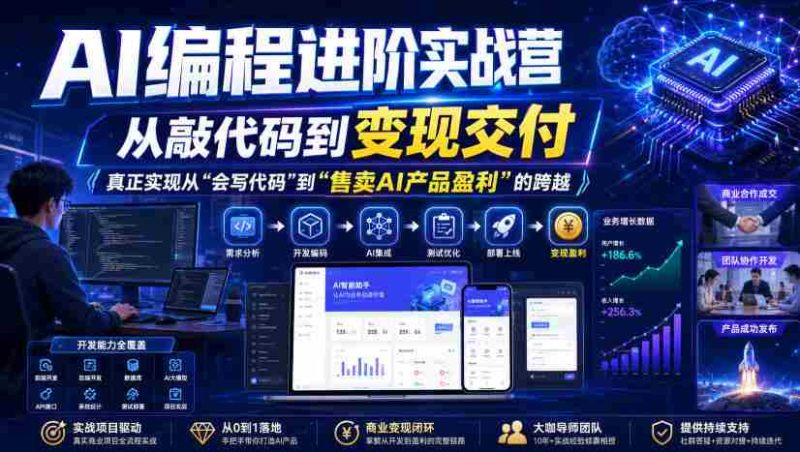 AI编程进阶实战营,从敲代码到变现交付,,真正实现从“会写代码”到“售卖AI产品盈利”的跨越-有道网创