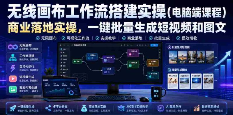 无线画布工作流搭建实操(电脑端课程),商业落地实操,一键批量生成短视频和图文-有道网创