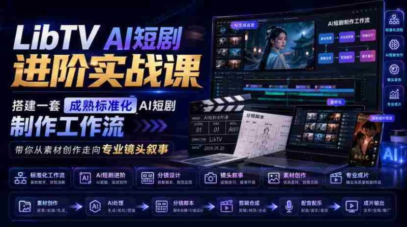 LibTV AI短剧进阶实战课,搭建一套成熟标准化AI短剧制作工作流,带你从素材创作走向专业镜头叙事-有道网创