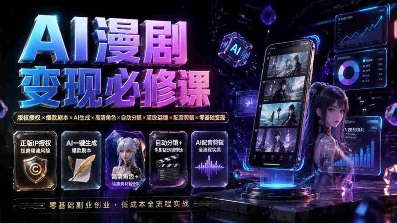 (19664期)AI漫剧变现必修课:版权授权×爆款剧本×AI生成×高清角色×自动分镜×高级运镜×配音剪辑×零基础变现-有道网创