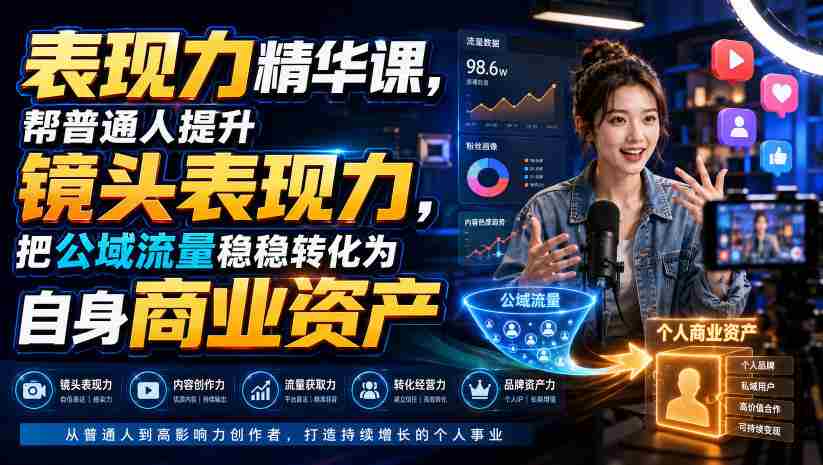 表现力精华课,帮普通人提升镜头表现力,把公域流量稳稳转化为自身商业资产