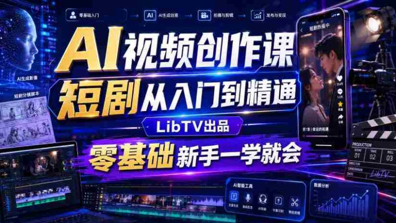 AI视频创作课,短剧从入门到精通,LibTV出品,零基础新手一学就会-有道网创