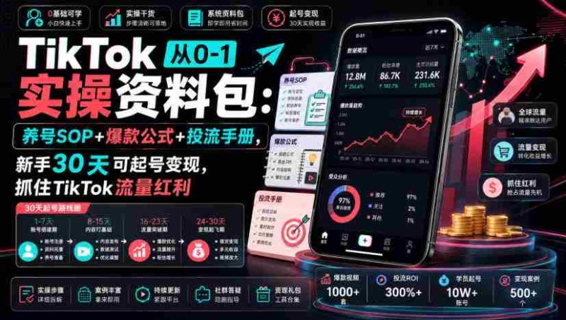 TikTok从0-1实操资料包：养号SOP+爆款公式+投流手册，新手30天可起号变现，抓住TikTok流量红利-有道网创