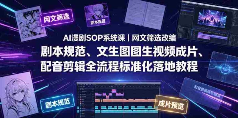 AI漫剧SOP系统课|网文筛选改编、剧本规范、文生图图生视频成片、配音剪辑全流程标准化落地教程(更新0810)-有道网创