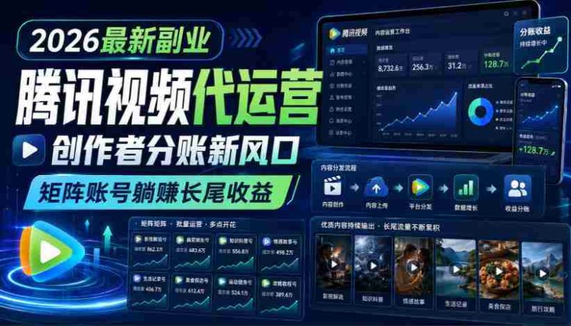 2026最新副业之腾讯视频代运营:创作者分账新风口,矩阵账号躺賺长尾收益【揭秘】-有道网创