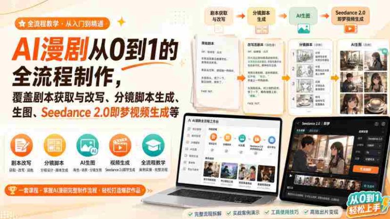 AI漫剧从0到1的全流程制作,覆盖剧本获取与改写、分镜脚本生成、角色场景生图与三视图、Seedance 2.0即梦视频生成(PDF版)-有道网创