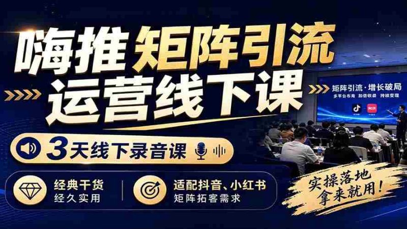 (19552期)嗨推矩阵引流运营线下课,3天线下录音课,经典干货经久实用,适配抖音、小红书矩阵拓客需求-有道网创