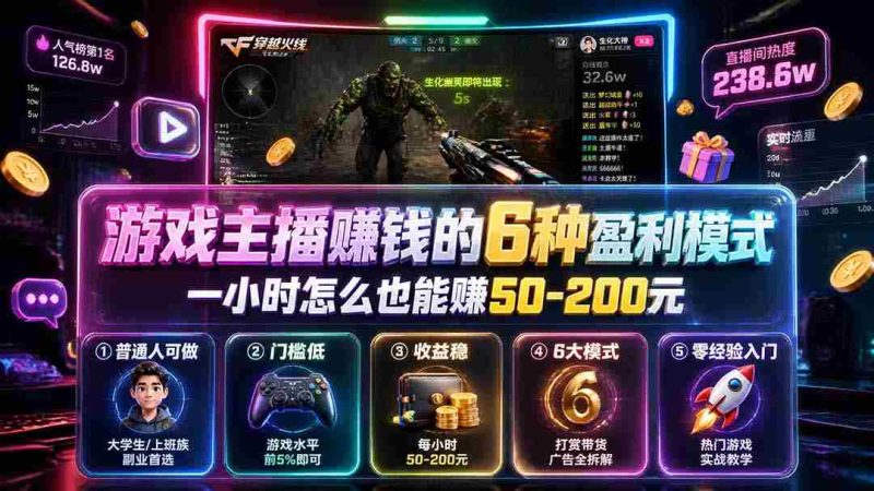 (19627期)付费文章:游戏主播赚钱的6种盈利模式,一小时怎么也能赚50-200元-有道网创