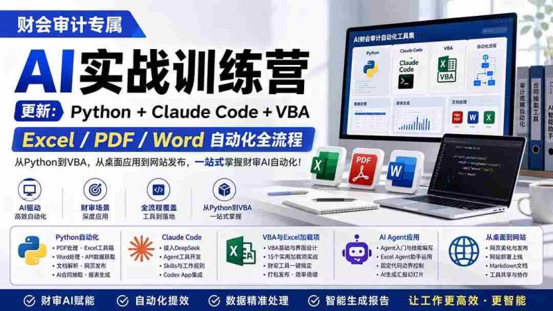 (19887期)财会审计专属 AI实战训练营:Python+Claude Code+VBA,Excel/PDF/Word自动化全流程 (更新)-有道网创