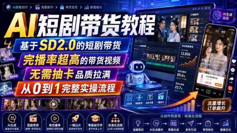 AI短剧带货教程,基于SD2.0的短剧带货,完播率超高的带货视频,无需抽卡品质拉满,从0到1完整实操流程-有道网创