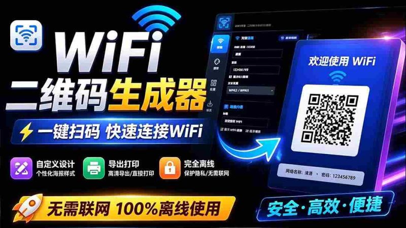 (19566期)完全离线使用!WiFi二维码生成器,一键扫码快速连接WiFi,支持自定义风格导出 WiFi二维码生成器-有道网创