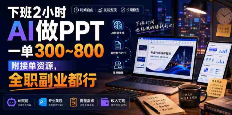下班2小时AI做PPT，一单300~800，附接单资源，全职副业都行【揭秘】-有道网创