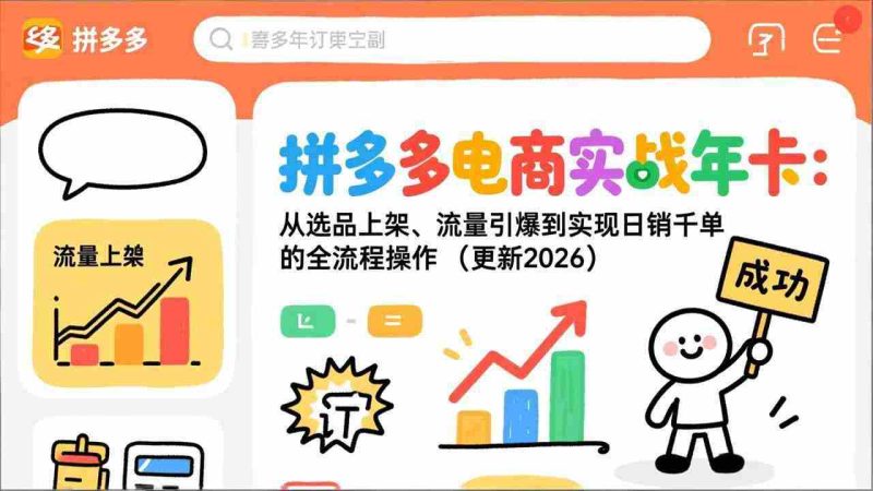 (19839期)拼多多电商实战年卡:从选品上架、流量引爆到实现日销千单的全流程操作(更新2026年8月)-有道网创