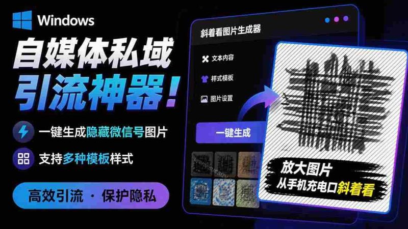 (19695期)Windows自媒体私域引流神器!一键生成隐藏微信号图片,支持多种模板样式,完全免费 隐图工坊-有道网创