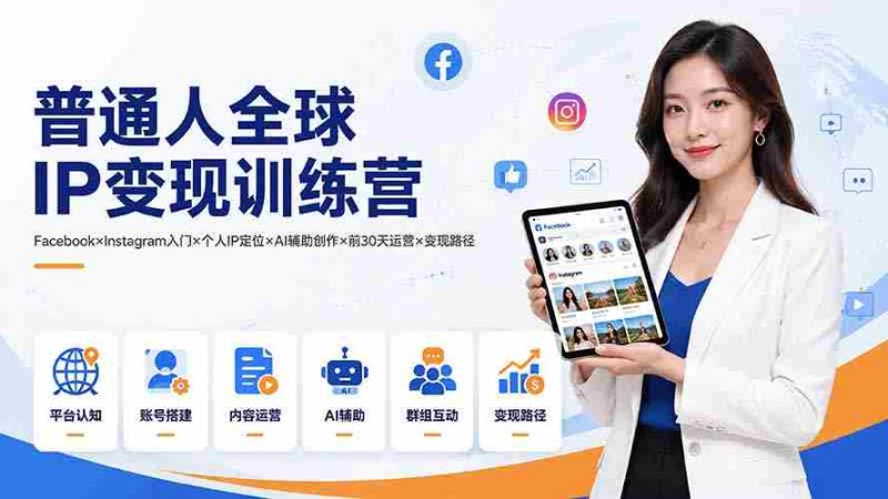 (19568期)普通人全球IP变现训练营:Facebook×Instagram入门×个人IP定位×AI辅助创作×前30天运营×变现路径-有道网创