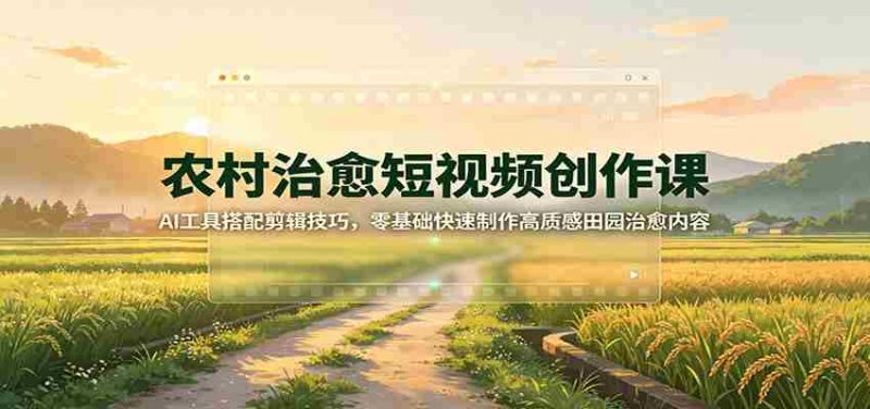 农村治愈短视频创作课:AI工具搭配剪辑技巧,零基础快速制作高质感田园治愈内容-有道网创