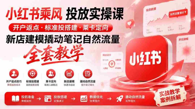 (19739期)小红书乘风投放-100分钟实操课|开户返点·标准投搭建·莱卡定向,新店建模撬动笔记自然流量全套教学-有道网创