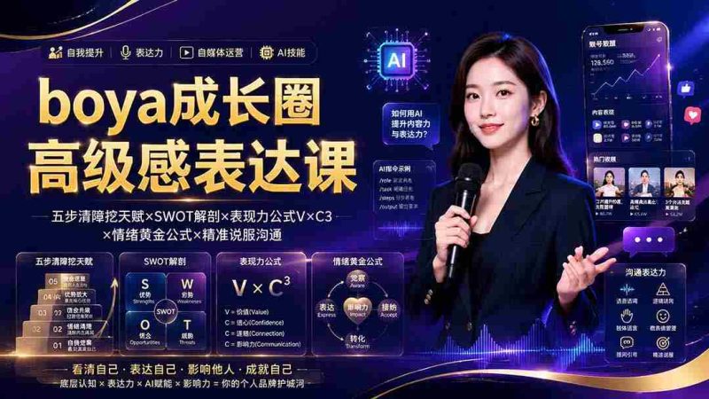 (19582期)boya成长圈|内心成长高级表达AI自媒体三合一,消解内耗挖掘天赋,镜头沟通AI指令短视频全流程教学-有道网创