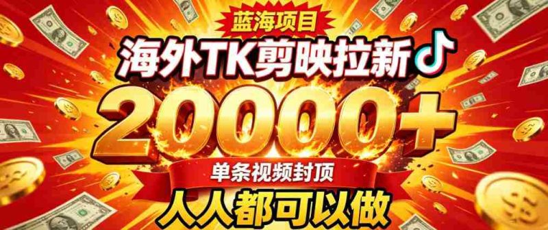 海外TK拉新最新玩法,剪映就能做,不用经验不用粉丝,单条视频收益上限2W+-有道网创