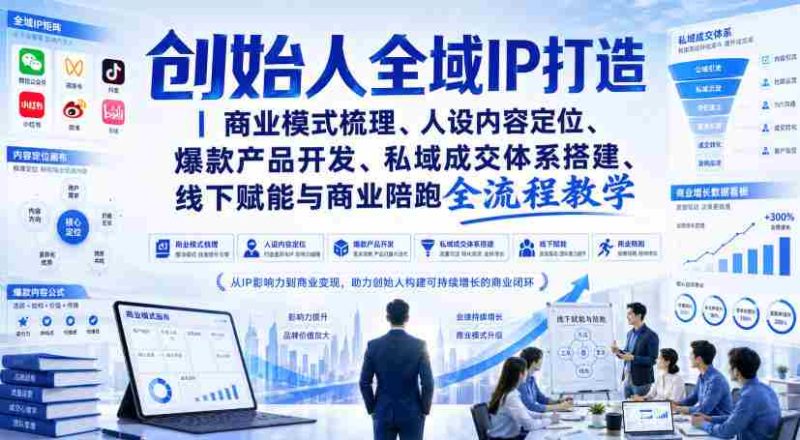 创始人全域IP打造|商业模式梳理、人设内容定位、爆款产品开发、私域成交体系搭建、线下赋能与商业陪跑全流程教学-有道网创