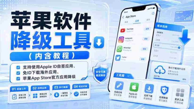 苹果软件降级工具（内含教程），支持使用Apple ID自签应用、免ID下载海外应用、苹果App Store官方应用降级等-有道网创