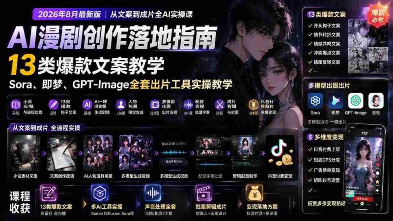 (19691期)AI漫剧创作落地指南|13类爆款文案教学,Sora、即梦、GPT-Image全套出片工具实操教学-有道网创