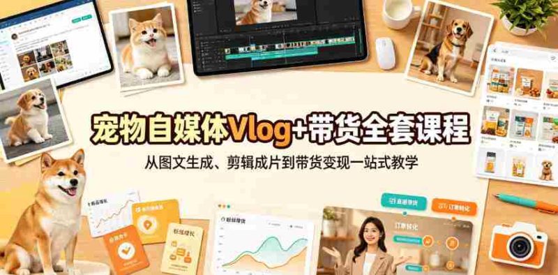 宠物自媒体Vlog+带货全套课程｜从图文生成、剪辑成片到带货变现一站式教学-有道网创