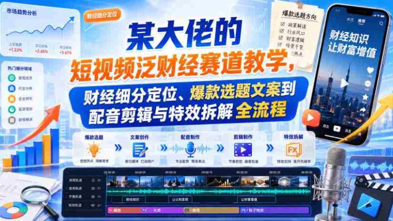 某大佬的短视频泛财经赛道教学,财经细分定位、爆款选题文案到配音剪辑与特效拆解全流程-有道网创