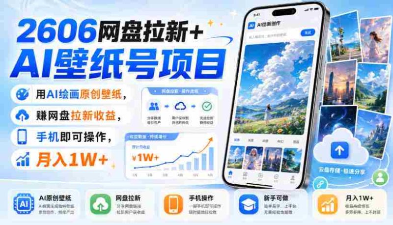 2606网盘拉新+AI壁纸号项目,用AI绘画原创壁纸,賺网盘拉新收益,手机即可操作,月入1W+-有道网创