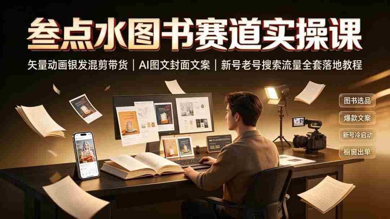 (19613期)叁点水图书赛道实操课|矢量动画银发混剪带货,AI图文封面文案,新号老号搜索流量全套落地教程-有道网创