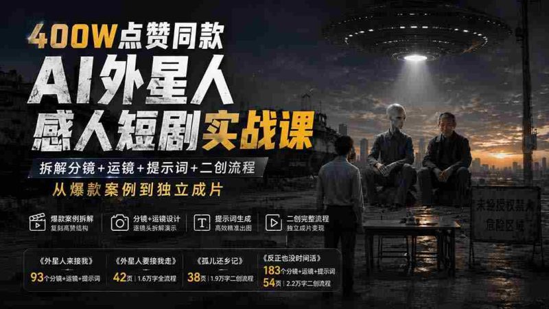 (20052期)400W点赞同款AI外星人感人短剧实战课:拆解分镜+运镜+提示词+二创流程,从爆款案例到独立成片-有道网创