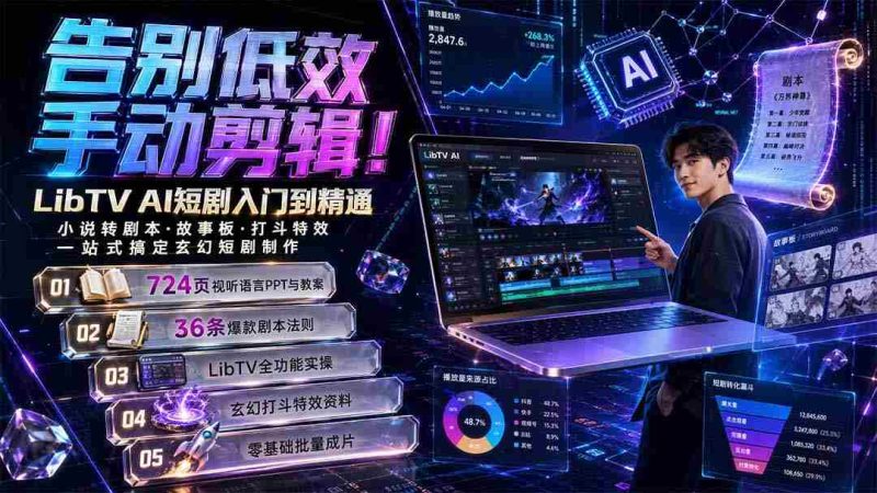 （19678期）告别低效手动剪辑！LibTV AI短剧入门到精通，小说转剧本方法，故事板打斗特效一站式搞定玄幻短剧制作-有道网创