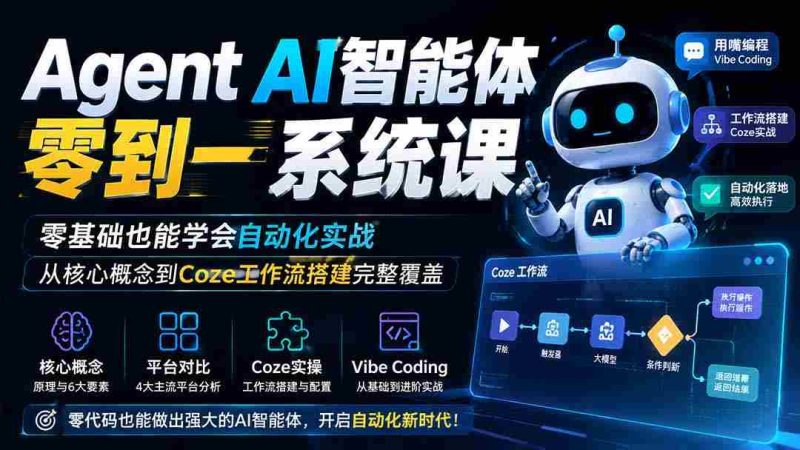 (19753期)Agent AI智能体零到一系统课;零基础也能学会自动化实战,从核心概念到Coze工作流搭建完整覆盖-有道网创