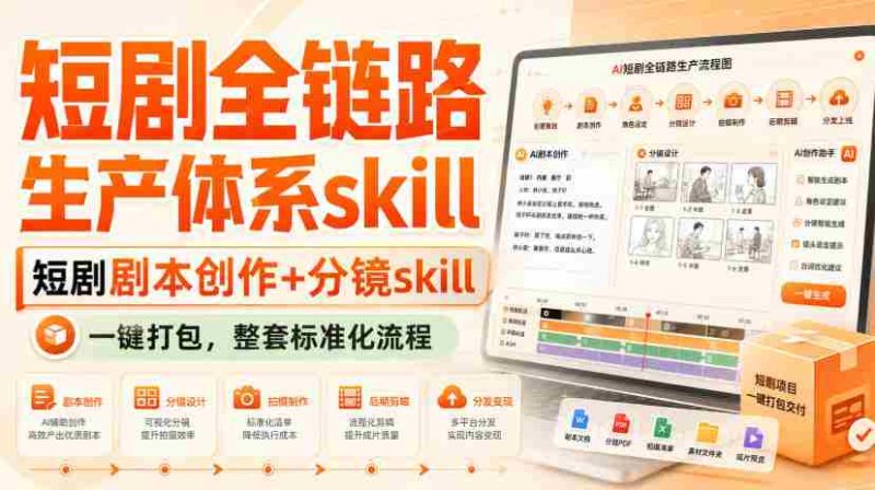 短剧全链路生产体系skill,短剧剧本创作+分镜skill,一键打包,整套标准化流程-有道网创