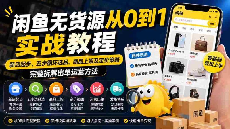 (19891期)闲鱼无货源从0到1实战教程——新店起步、五步循环选品、商品上架及定价策略,完整拆解出单运营方法-有道网创
