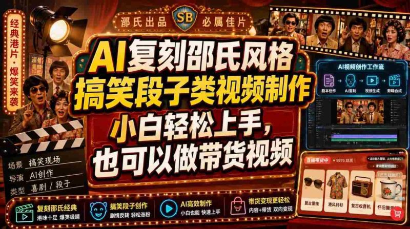 AI复刻邵氏风格搞笑段子类视频制作,小白轻松上手,也可以做带货视频-有道网创