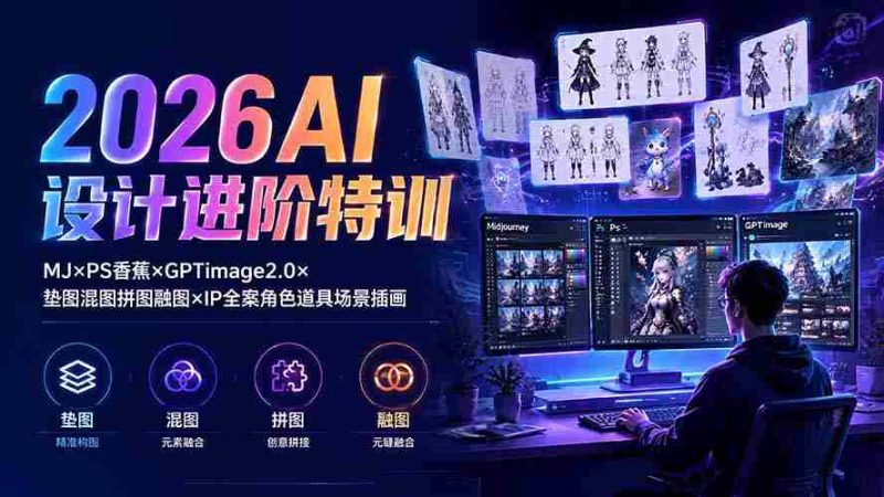 (19569期)2026AI设计进阶特训:MJ×PS香蕉×GPTimage2.0×垫图混图拼图融图×IP全案角色道具场景插画-有道网创