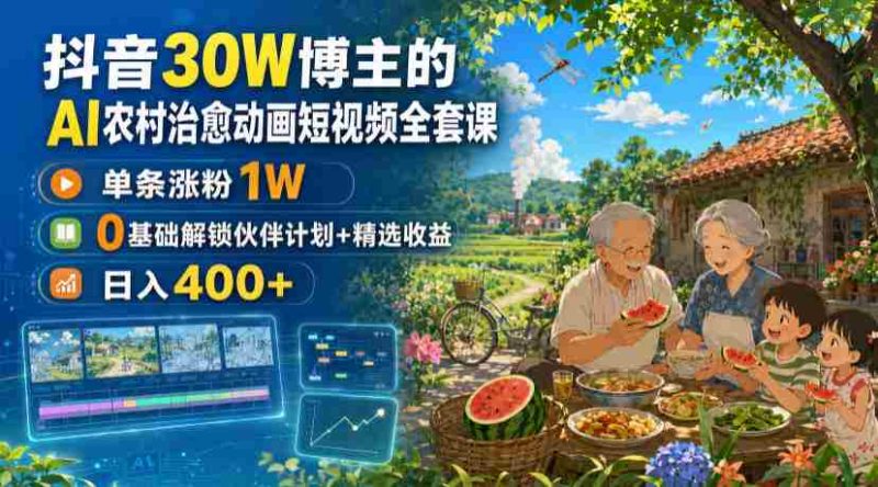 抖音30W博主的AI农村治愈动画短视频全套课|单条涨粉1W,0基础解锁伙伴计划+精选收益,日入400+-有道网创